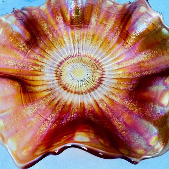 Fenton Carnival Glass Marigold Sunburst Bowl Ruffled Edge Iridescent Vtg READ - Picture 2 of 7